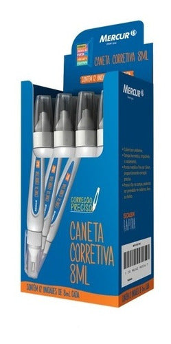 Caneta Corretiva Mercur Branca 8ml Caixa 12 Un. Atacado 0