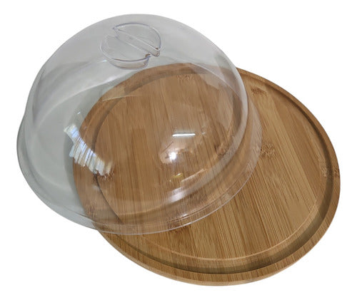 Krea Bamboo Display Plate with Acrylic Dome for Cakes, Cookies, Cheeses 3