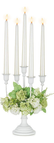 Candelabro De Metal Blanco De 5 Velas, Bodas Fiestas 0