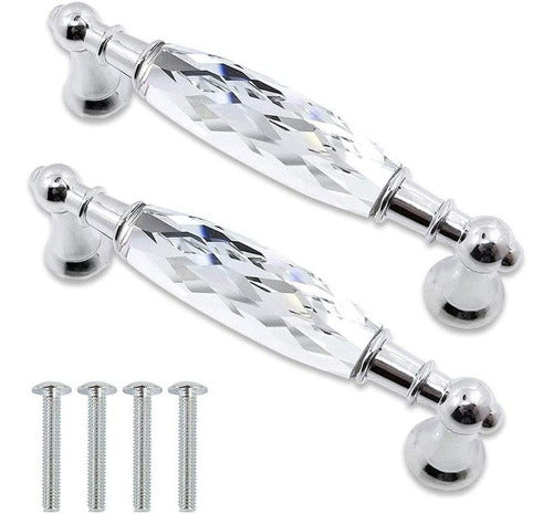 Mood.sc 2 Pack 3-3/4 In (96 Mm) Center-to-center Glass Dresser Drawer Handles Clear Pulls Knob Chrome Metal Silver Modern Crystal Cupboard Cabinet Handle Pull Bathroom Knobs (3.75 Style A) 0