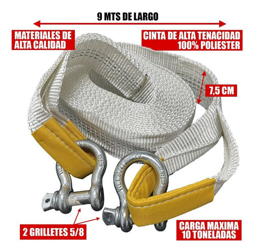 Bralt XXL 9m 10t Tow Rope with 2 Shackles for 4x4 Rescue and Recovery 1