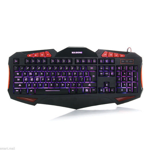 Befire LED 7 Colors Backlit USB Gaming Keyboard 0