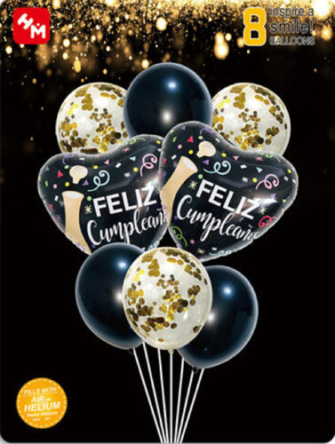 Leoventasuy Golden and Black Birthday Balloon Set X8 1