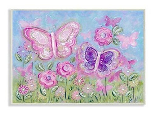 The Kids Room By Stupell Pastel Mariposas En Un Jardín Rectangle Wall Plaque 0