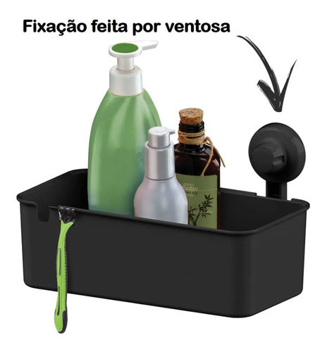 Kit Porta Shampoo Espelho Anti Embaçante Com Ventosa Preto 1