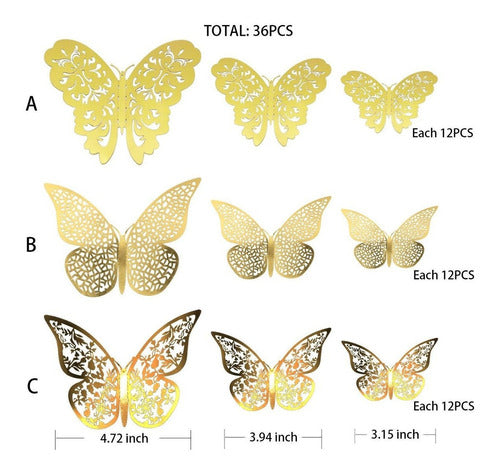 Vinilo Decorativo Pared [75pqskhv] Mariposas 3d Doradas 5