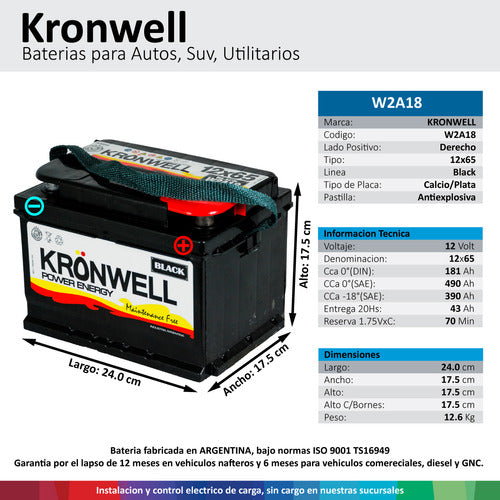 Kronwell Bateria 12x65 Fiat Palio Siena 1.6 1.8 4