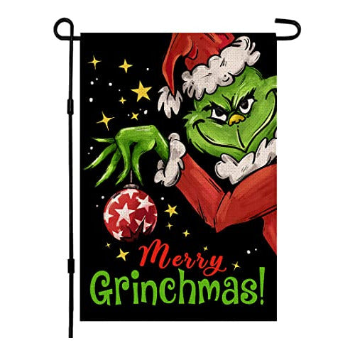 Decoracion Navideña Bandera Grinch Doble Cara 30x45 Cm 0