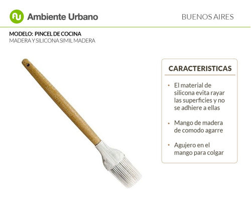 Ambiente Urbano Silicone Kitchen Brush Marble Pattern Wooden Handle 27x4 2