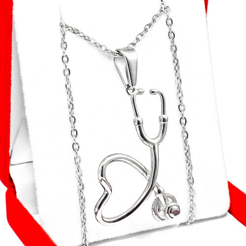 Medical Stethoscope Pendant with Steel Chain - Elegant Gift 0