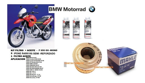 Ipone Mahle Kit Filter + Oil BMW G650GS Ipone 10W40 R4000 Mono 1