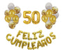 Combo Deco Globos Feliz Cumple Blanco Y Dorado Numero 0