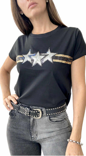 INGRID SIÜK Women's T-Shirt with Sequin Embroidery on the Chest 1