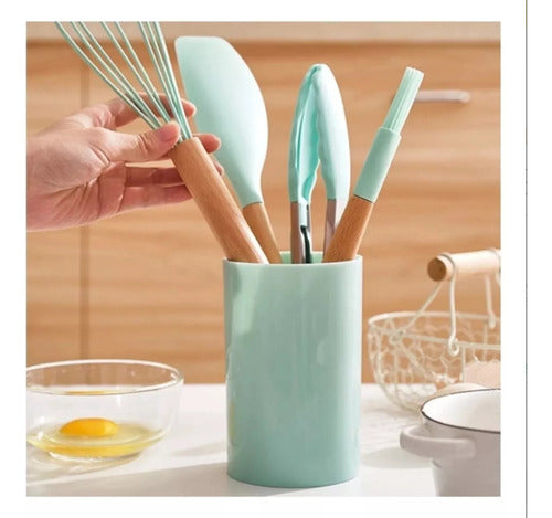 Set Utensilios Cocina Silicona 12 P Madera Verde/gris 6