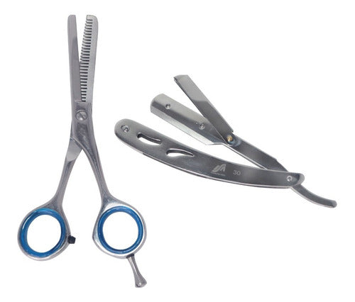 Hairdressing Scissors Polishing Thinning 5.5 Mod.46 + Stainless Steel Razor 0