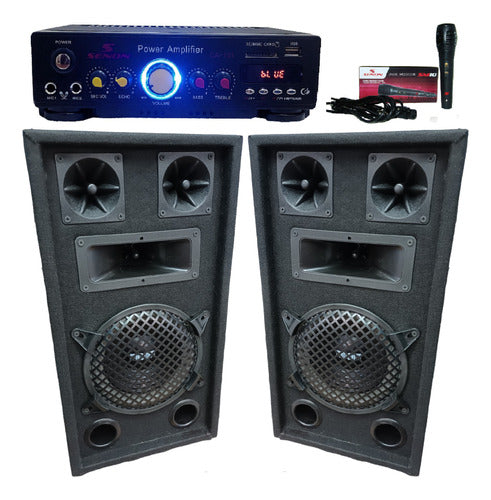 Professional Karaoke Combo with 2 Speakers + Powered Console USB/Bluetooth/1 Mic 0