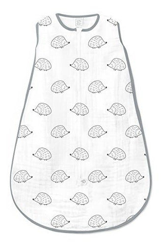 Swaddledesigns Cotton Muslin Zippered Sleep Sack - Hedgehog Black with Gray Trim 0