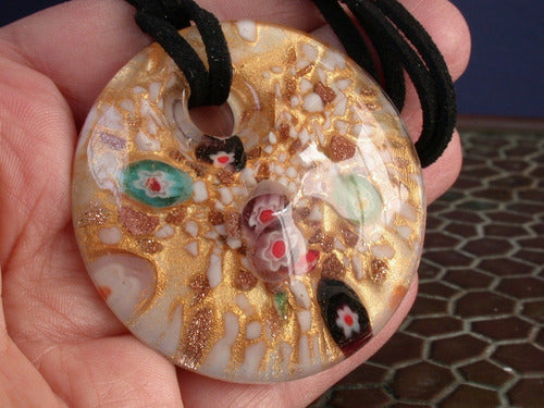 Luli Cadena Soga Medalla Colgante Cristal Murano Milefiori 2