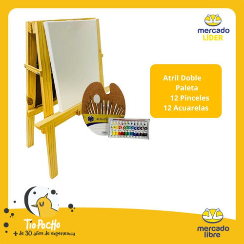 Tio Pocho Arte Double-Sided Kids Easel with Acrylics and Fibers 3