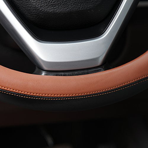 Valleycomfy Microfiber Leather Steering Wheel Covers Universal 15 Inch (Brown) 3