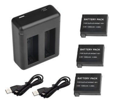 GoPro 3 X Battery + Dual USB Charger LED for Hero4 AHDBT-401 4