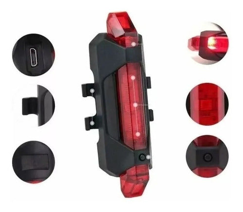 Luz Led Bicicleta Trasera Recargable Usb Resistente Al Agua 0