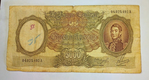 Billete De 5000 Pesos M.nacional Argentina 1962 Fine 0