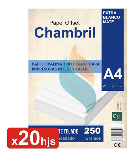 Chambril Papel Texturado Tarjeteria A4 250grs Opalina Mate Telado X20 1