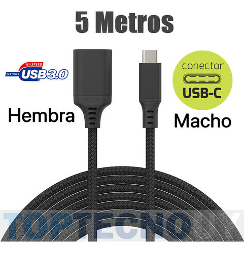 TopTecNOUY Cable Extension Alargue USB Tipo C Macho a USB 3.0 Hembra 5m 1