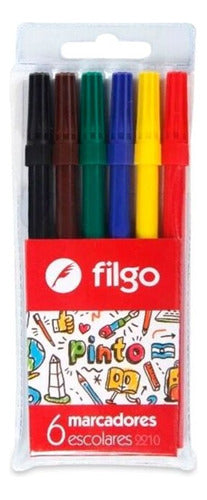 Filgo Long Water-Based Markers Pack of 6 Colors 1