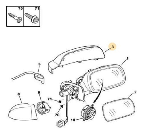 Peugeot Cacha Embellecedor Espejo 307/407 Xsara 2 Right Side Original 1