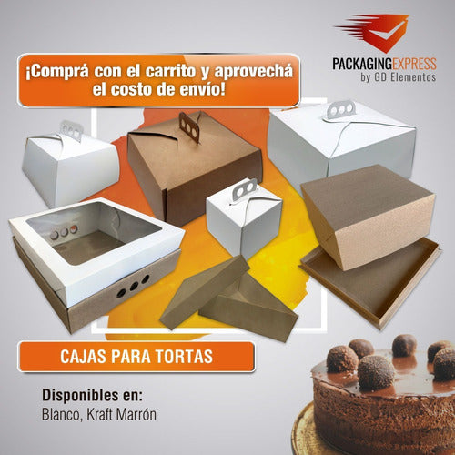 Packaging Express Cajas Para Tortas Postres Bandeja + Tapa 26x26x12 Blanca X25 3