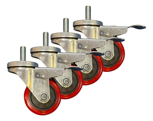 K Swivel Caster Wheels with Brake 75mm Base with Bolt 4 Units 0