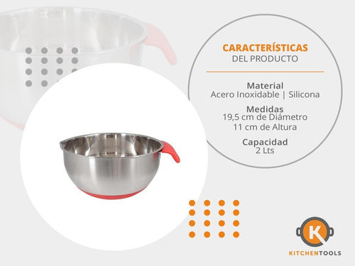 Bowl Batidor Acero Inoxidable Base Y Asa Silicona 2 L 1