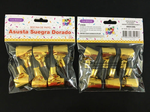 Manzana Cotillon Asusta Suegra Dorado (Bocina De Papel) Bolsa 6 Unidades 1