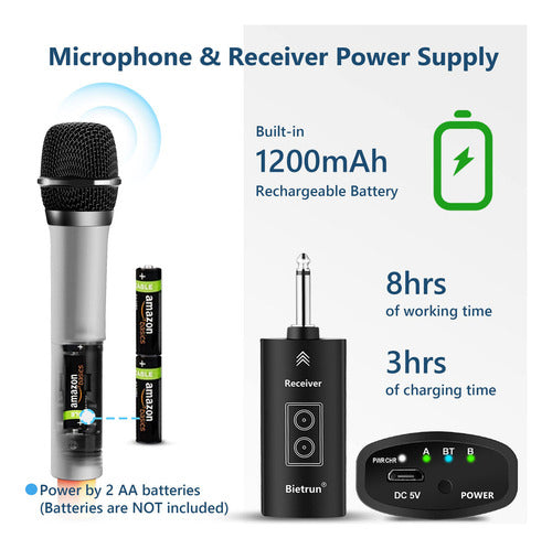Bietrun Micrfono Inalmbrico Con Eco, Agudos, Graves Y Blueto 3