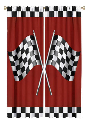 Denruny Car Racing Flag Curtains, White and Black 0