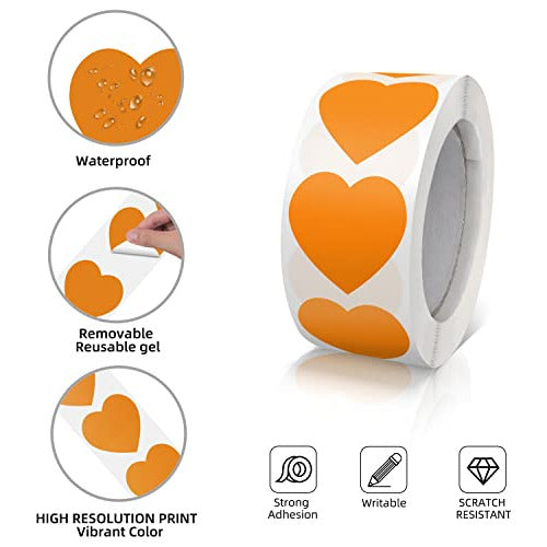 Meitaat Orange Heart Stickers Roll 500pcs 3