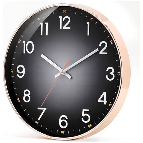 Reloj De Pared Redondo Negro Moderno 30 Cm Numeros Blancos 0