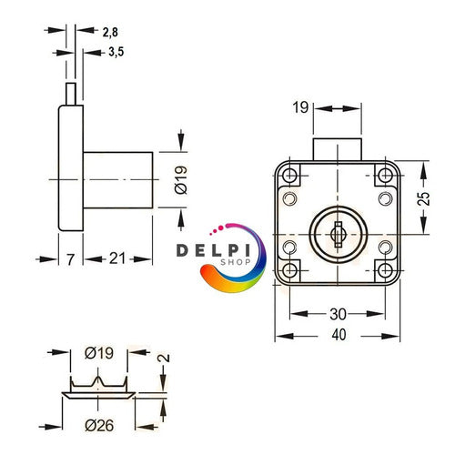 Bronzen Square Cabinet Lock 19mm 6 Units for Desks 1