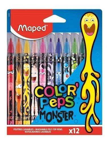 Marcador Fibra Escolar Maped Color Peps Monster X 12 Colores 0