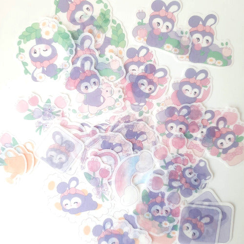 Set De 45 Stickers Washi Kawaii Lubbie Conejito Violeta 2