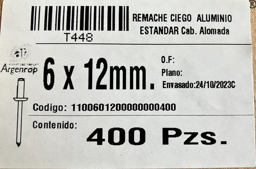 Remache Pop Aluminio 6x12  Argenrap 50 Unidades 1