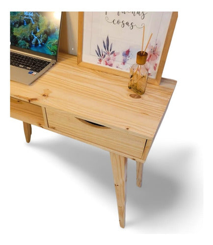 Nordic Style Notebook Desk with Drawer and Metal Guides - Pine Wood 1