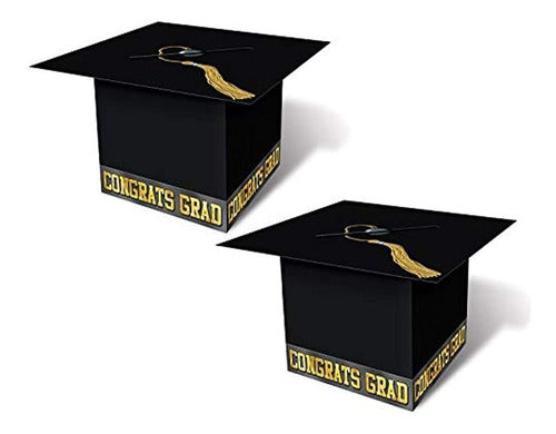 Caja De Tarjetas Beistle Grad Cap, Negro/dorado 0