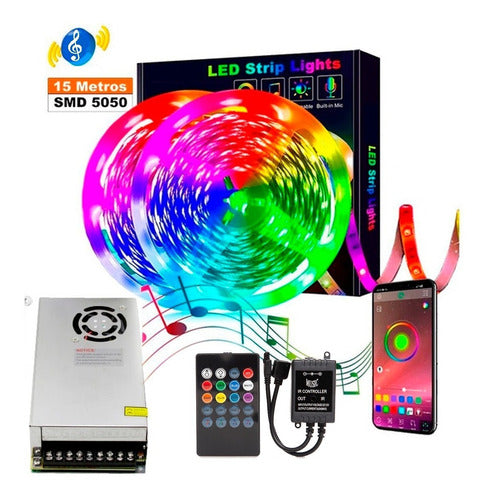 Guirnaldadeluces Tira Led Rgb 5050 Rítmica 15mt Lineal Microfono Sonido 0