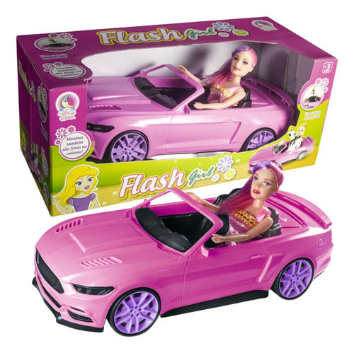 Carrinho Rosa Conversível Com Boneca Compatível C/ Barbie 1