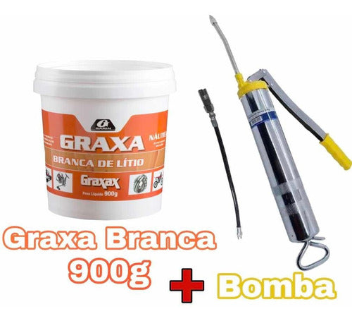 Kit Bomba De Graxa 500g Manual Mais Graxa Branca Lítio 900g 1