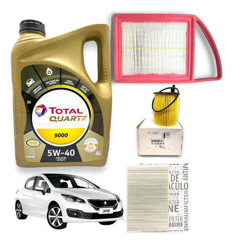 Kit Filtros Peugeot 408 308 1.6 Hdi + Aceite Total 9000 5w40 0