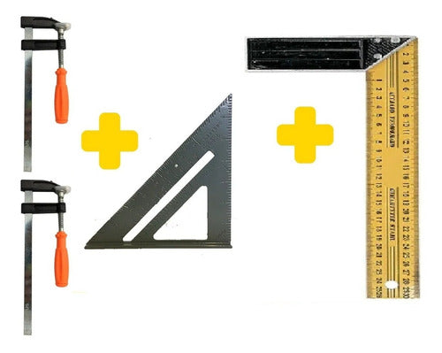 MI CAJA DE HERRAMIENTAS Sargento Prensa 150x50 X2 + Escuadra Triangulo + Escuadra 1